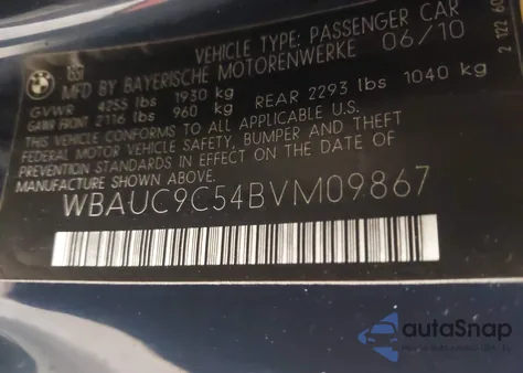 2011 BMW 135 z USA, uszkodzony, nr VIN WBAUC9C54BVM09867